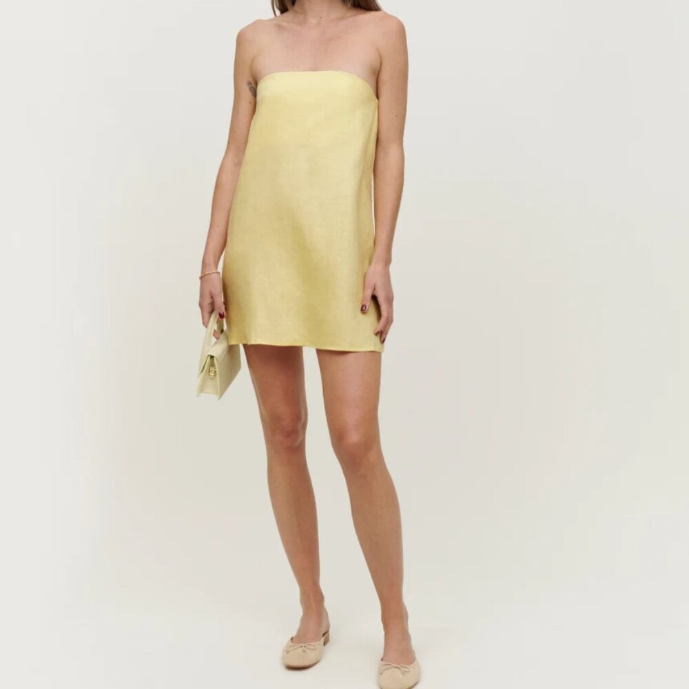 Reformation Stella Linen Strapless Dress Size 4 Yellow ("Zest")